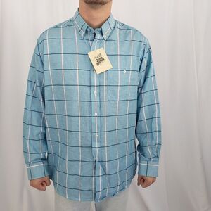 NWT Retro Blue‎ Plaid Button Down